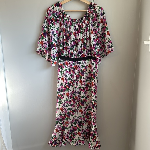 SALONI Olivia Floral Print Off the Shoulder Midi Dress SZ 8 - Picture 6 of 10